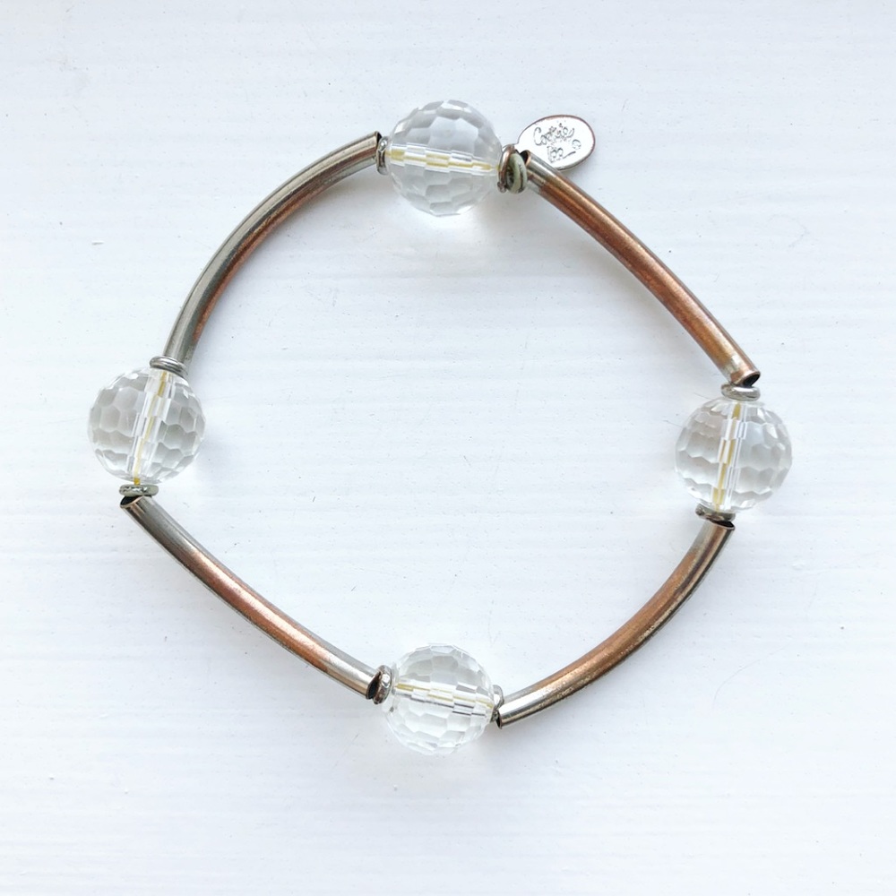 Vintage clear bead & metal bar stacking bracelet - Picture 1 of 7